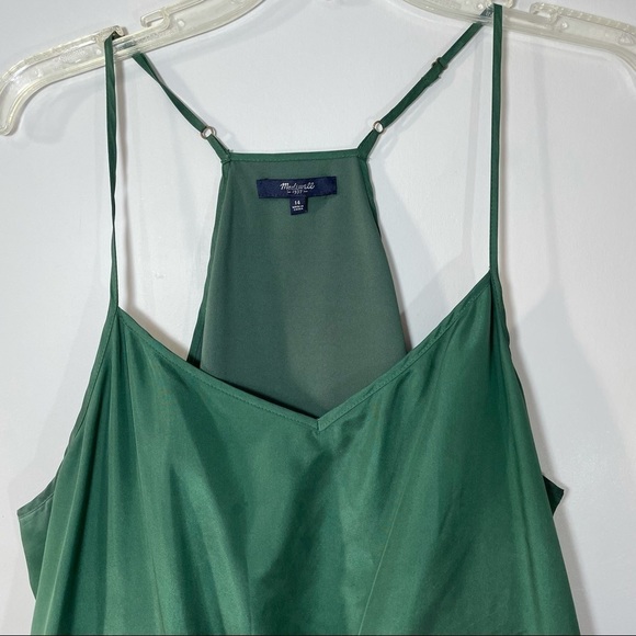 Madewell Apron Satin Silk Slip Dress Square Neck Spaghetti Straps Green - Picture 3 of 4